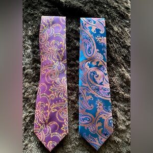 Verse 9 Men’s Paisley Silk Tie - Purple and Teal with pocket squares